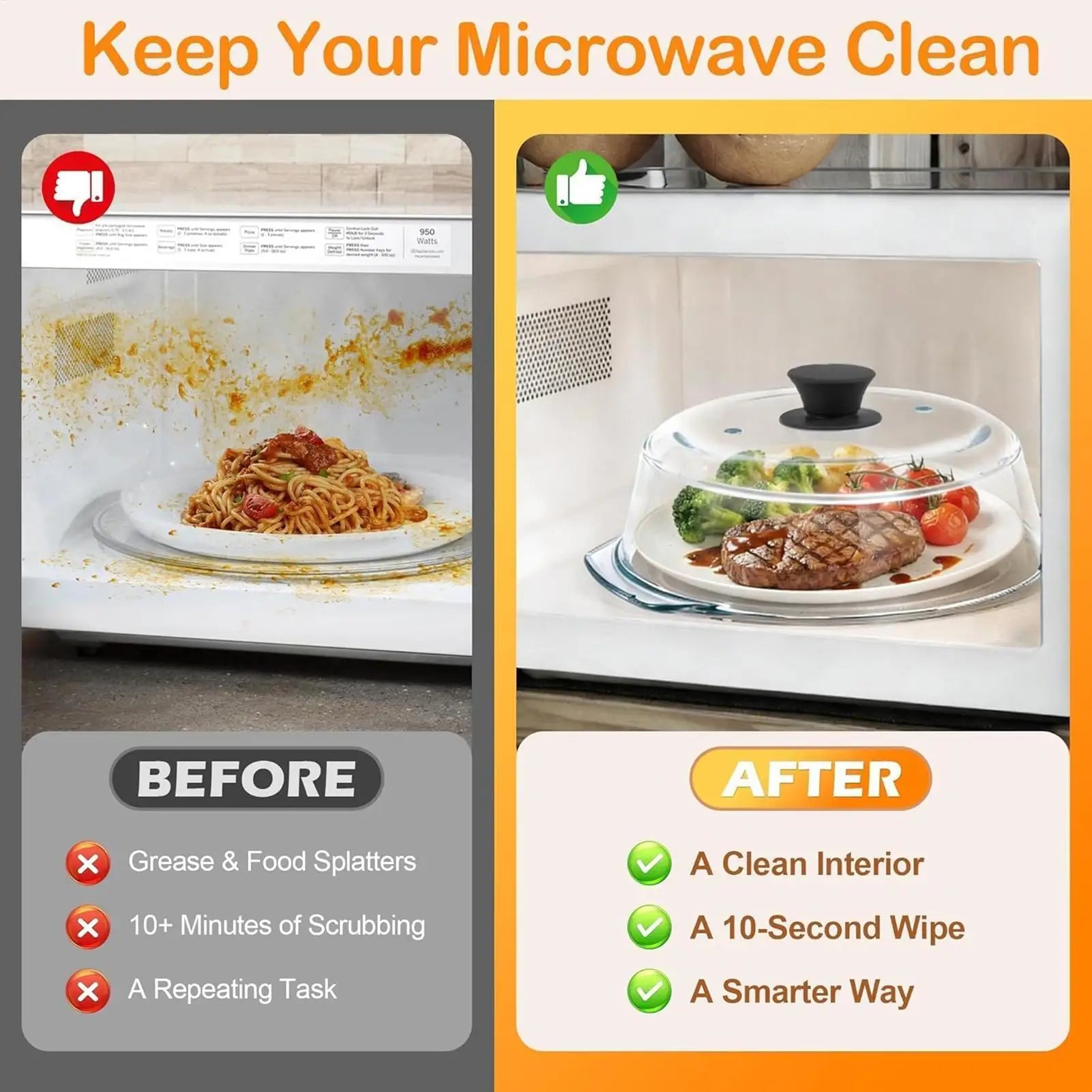 Glass Microwave Cover for Food Clear Heating Reusable Lid with Silicone Handle Microwave Splatter Cover Glass for Oven Bowls Peaceful Pleasures Health and Wellness