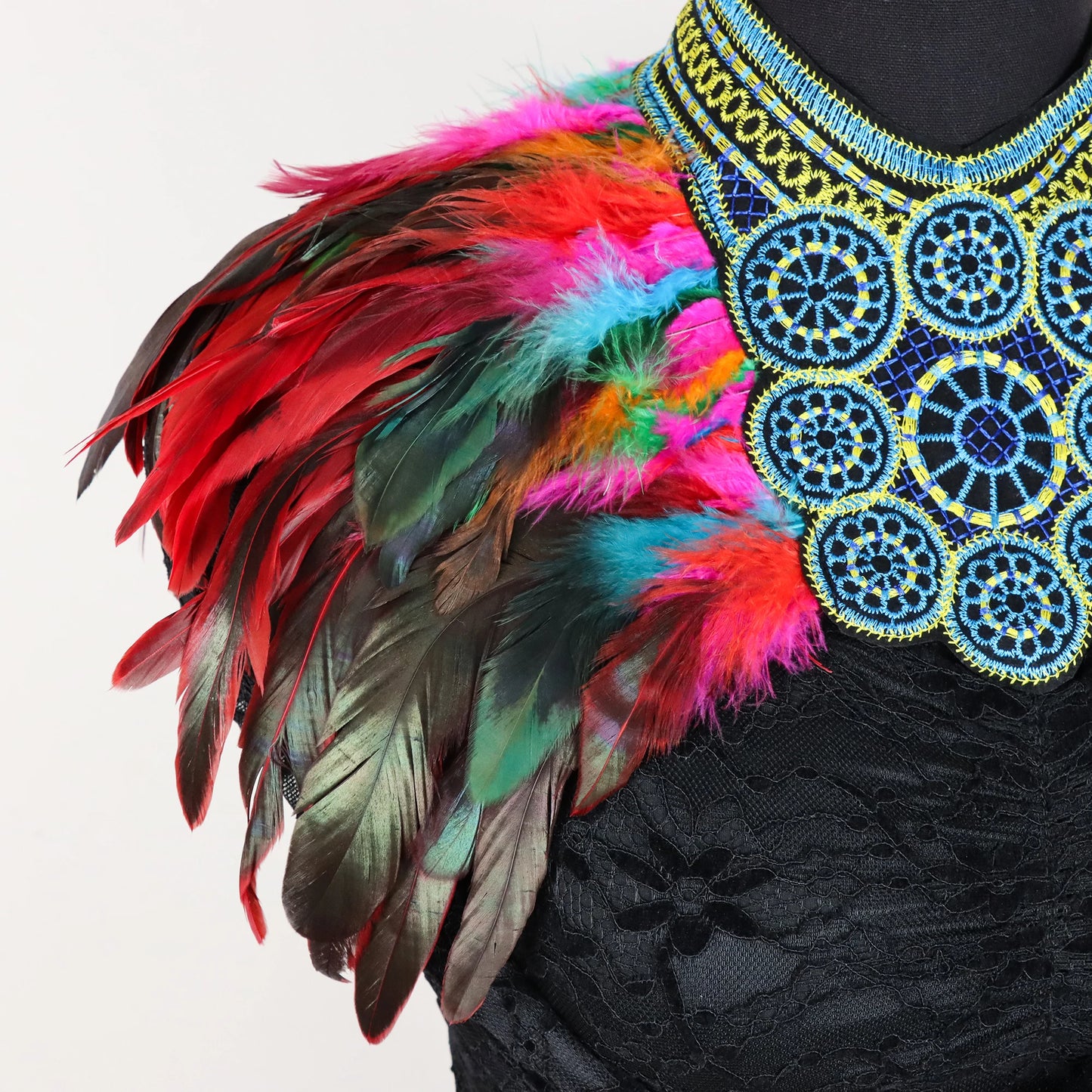 Vintage Punk Goth Feather Collar Shoulder Women Lace Bolero Jacket