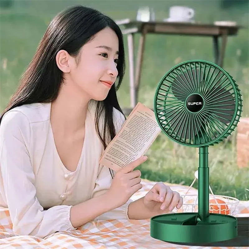 Rechargeable Electric Folding Fan Telescopic Small Fan Student Dormitory Office Desktop Mute Big Wind Camping Foldable Fan Peaceful Pleasures Health and Wellness