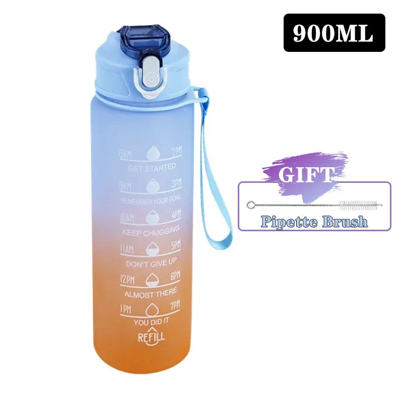 900ml BPA-Free Gradient Sports Water Bottle with Straw & Time Scale