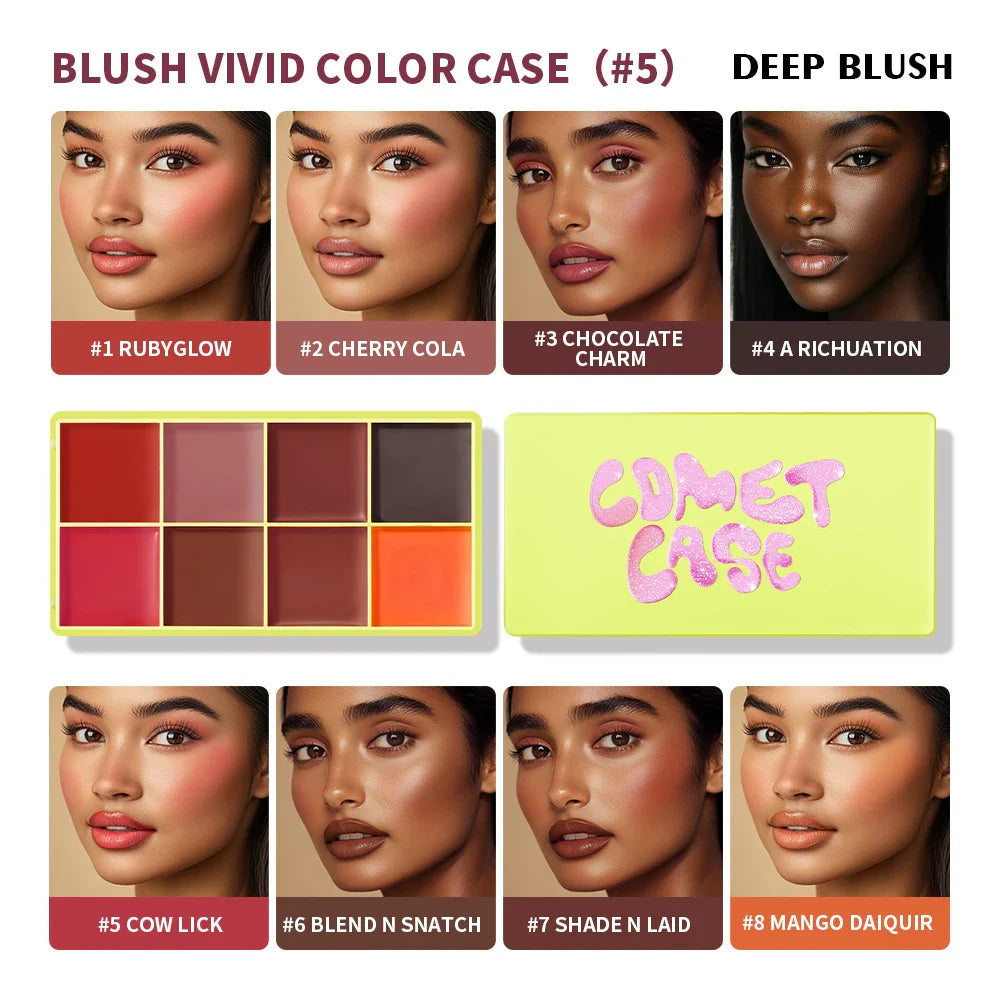 8-Color Cream Blush & Highlighter Palette – Matte Natural Look