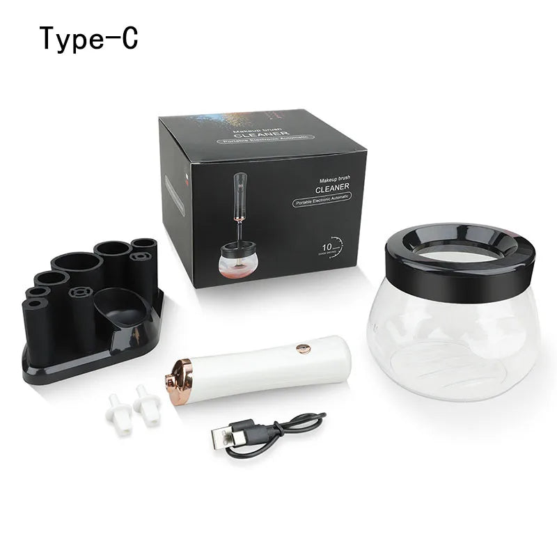 Makeup brush cleaning and drying machine, electric cosmetic automatic brush rotator, with 8 sizes of rubber collar, can be clean Peaceful Pleasures Health and Wellness modelB-white