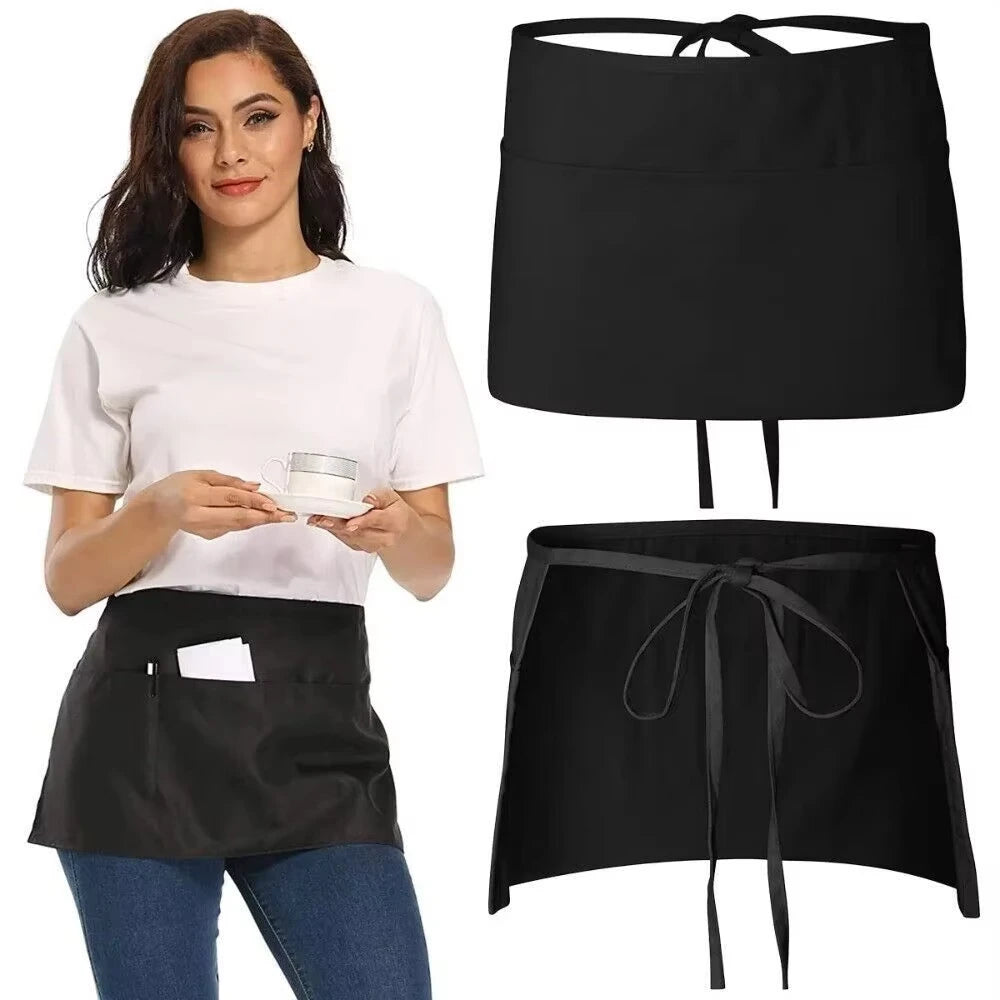 Black Waterproof Waist Apron | 3 Pocket Half Apron