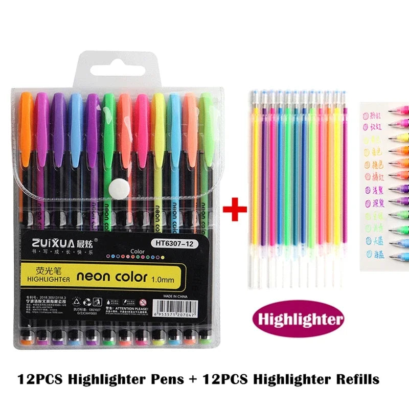 Metallic Glitter Gel Pens 12/24 Colors – Art, Journals & School