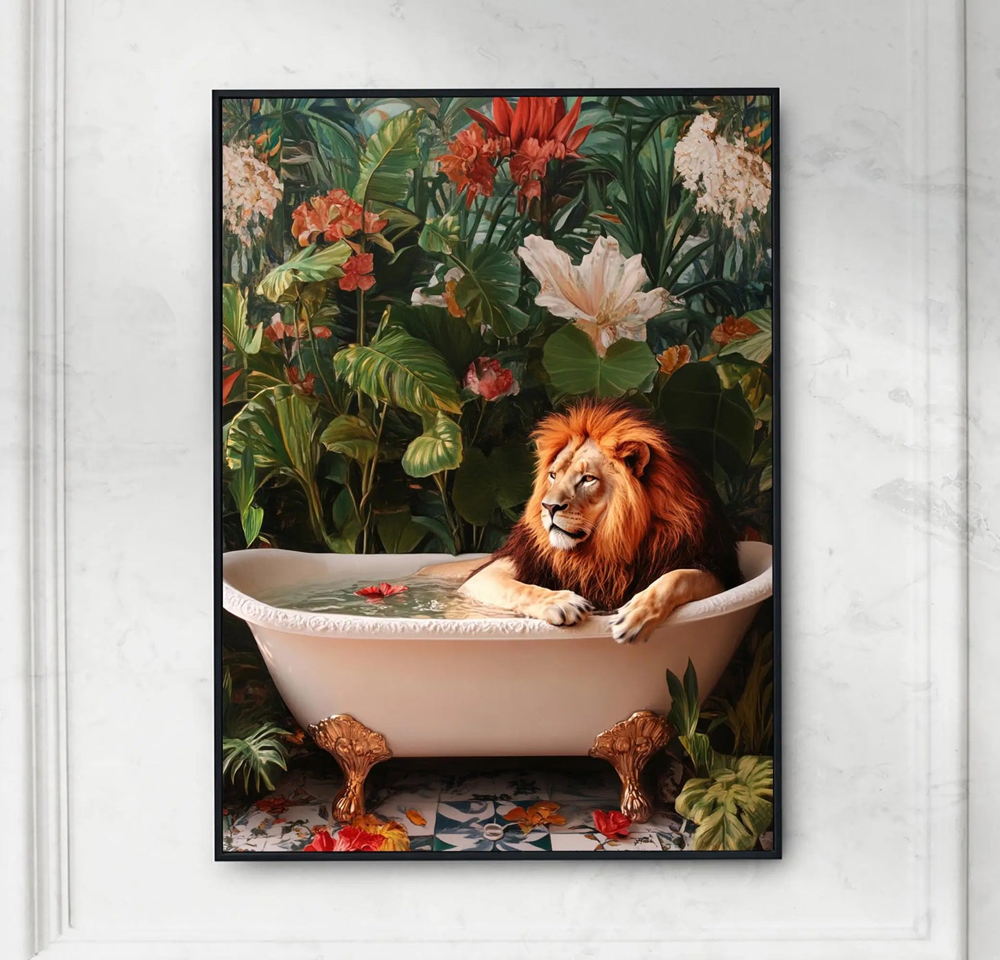 Funny Animals Swimming Pool Canvas Wall Art | Bathroom Decor