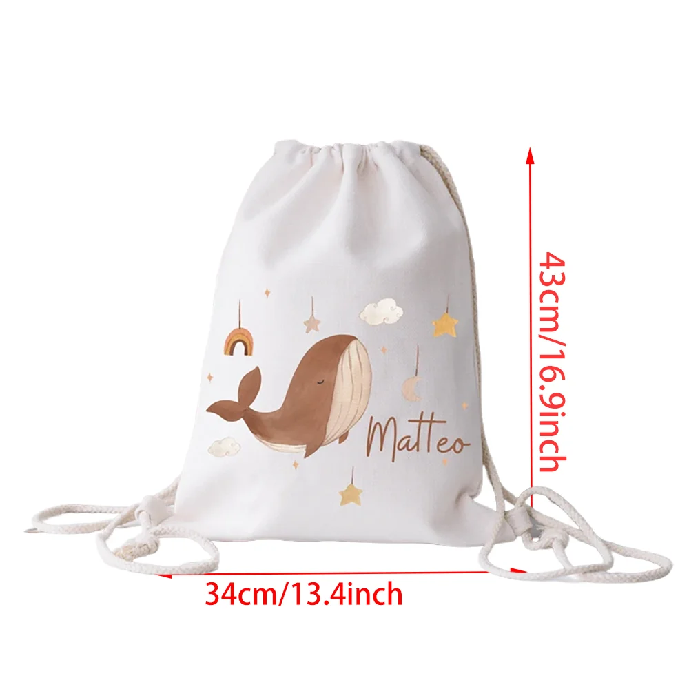 Personalized Whale Rainbow Drawstring Backpack for Kids