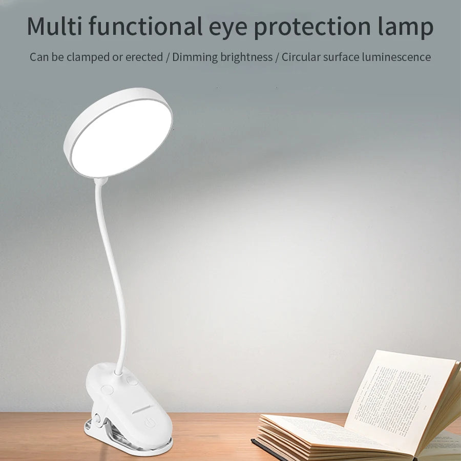 Battery Powered Mini LED Book Light with Clip Eye Protection Flexible Reading Lamp Desk Bedside Portable Night Light Study Light Peaceful Pleasures Health and Wellness White Charge 1pc