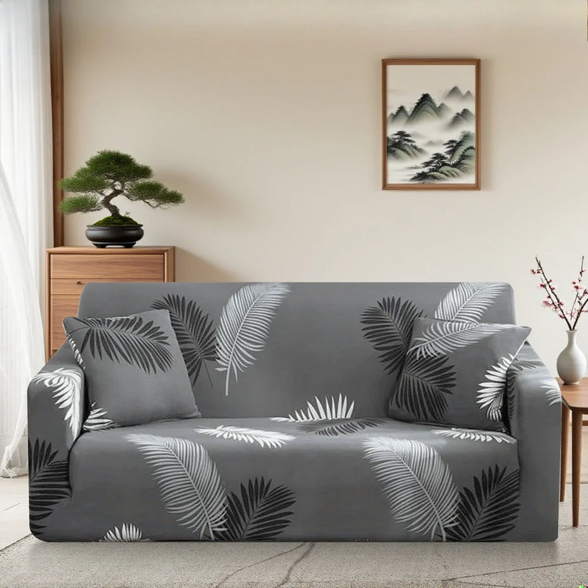 Printed Slipcover Stretch Sofa Cover with Pillowcase Couch Cover Furniture Protector For Bedroom Office Living Room Home Decor Peaceful Pleasures Health and Wellness E 3-seater 190-230cm