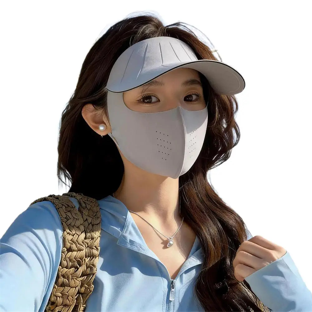 Sun Hat Face Cover Set UPF50+ UV Protection Breathable Traceless Sun Hat Large Brim Women Sun Hat Korean Style Seamless Visor Peaceful Pleasures Health and Wellness Gray