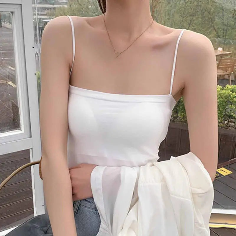 Women Solid Color Suspender Breast Wrapped One-piece Breast Pad Strapless for Ladies Beautiful Back Bottom Layer Inner Vest Peaceful Pleasures Health and Wellness