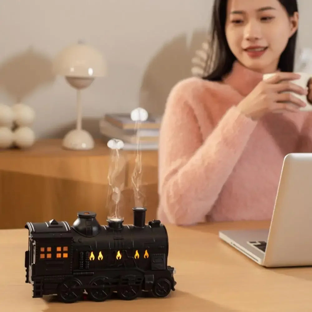 NEW Mini Train Shape Essential Oil Diffuser with Light Cool Mist Air Humidifier Aromatherapy Diffuser for Home Office Bedroom Peaceful Pleasures Health and Wellness