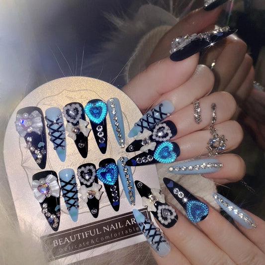 24pcs 3D Bow Press On Nails | Y2K Glitter Rhinestone Almond Set Press On Nails Peaceful Pleasures Health and Wellness