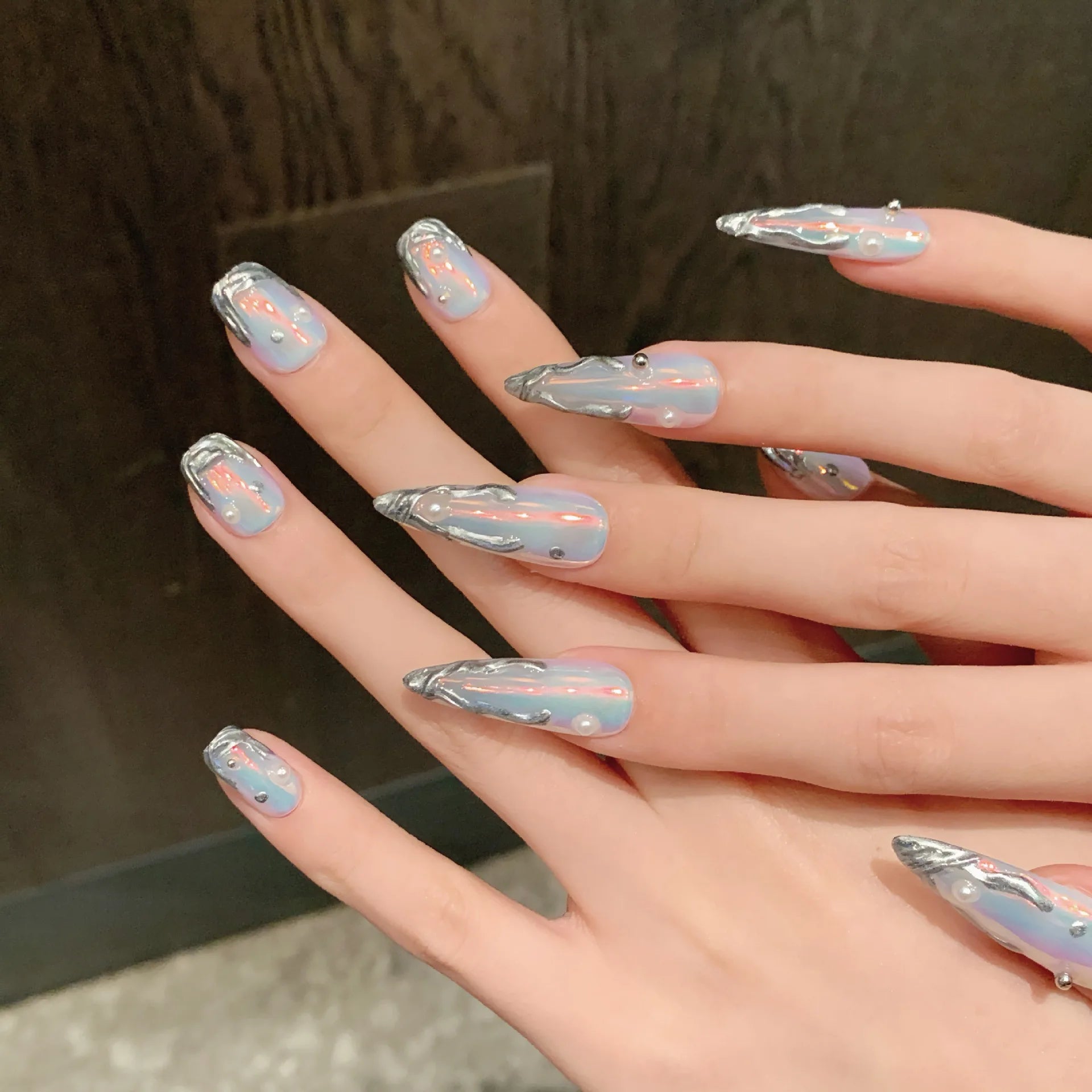 10pcs Handmade Press on Nails Summer Aurora Purple Fake Nail Tips Women Wearable Full Cover Spice Girl Long Almond False Nails Peaceful Pleasures Health and Wellness