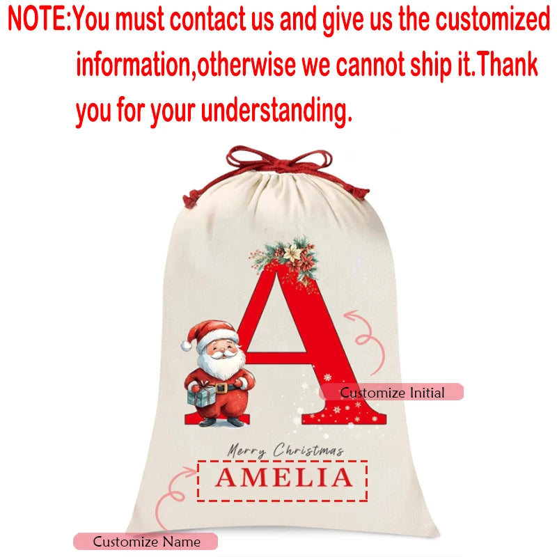 Personalized Santa Sack – Custom Name Canvas Christmas Bag Personalized Christmas Sack Peaceful Pleasures Health and Wellness custom name 48x60cm