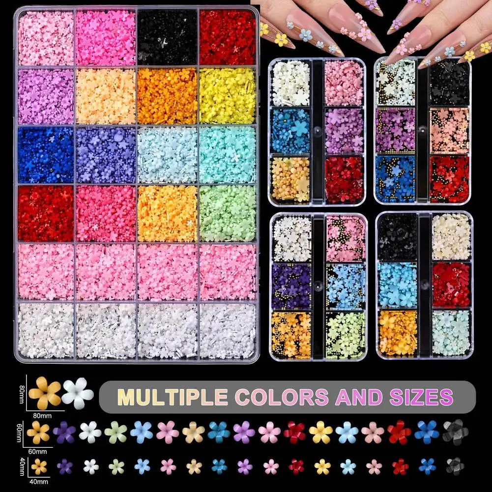 3D Acrylic Flower Nail Charms for Nail Art, Cute Colorful Floral Nail Charms with Caviar Beads & Flatback Pearls DIY Nail Decor Peaceful Pleasures Health and Wellness