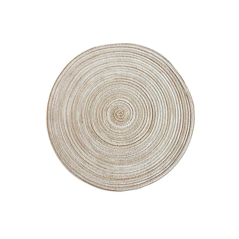Nordic Style Imitation Cotton Yarn Placemat Round Ramie Woven Coaster Insulation Dish Mat Household Anti-scald Mat Peaceful Pleasures Health and Wellness Round milk coffee co 36cm