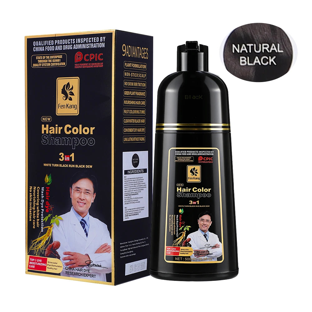 3 in 1 Black Hair Dye Shampoo for Gray Hair Home Herbal Hair Coloring Cream for Men Women Cover White Nourishing Formula 500ml Peaceful Pleasures Health and Wellness 1pcs Black