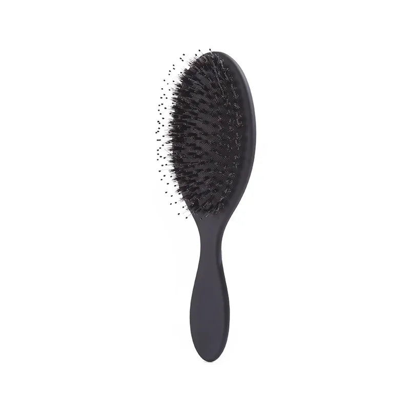 Matte Finish Boar Bristle Hair Brush Nylon Teeth Hair Extension Brush for Women Cushion Brush Hair Styling Smoothing Detangling Peaceful Pleasures Health and Wellness Black
