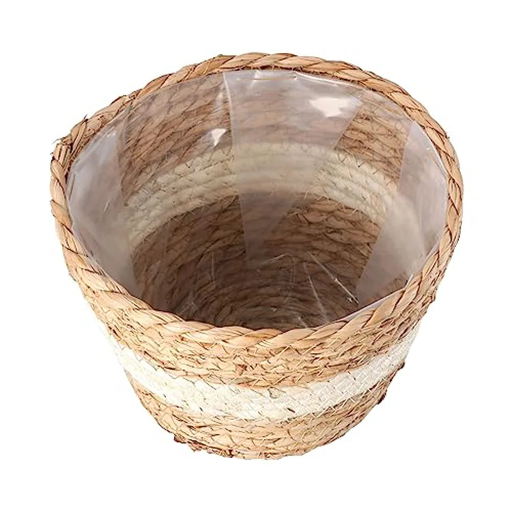 Handwoven Straw Plant Basket with Leak-Proof Liner | 3 Sizes