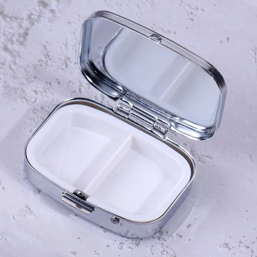 Portable Metal Pill Box with Splitter | Travel Medicine Organizer