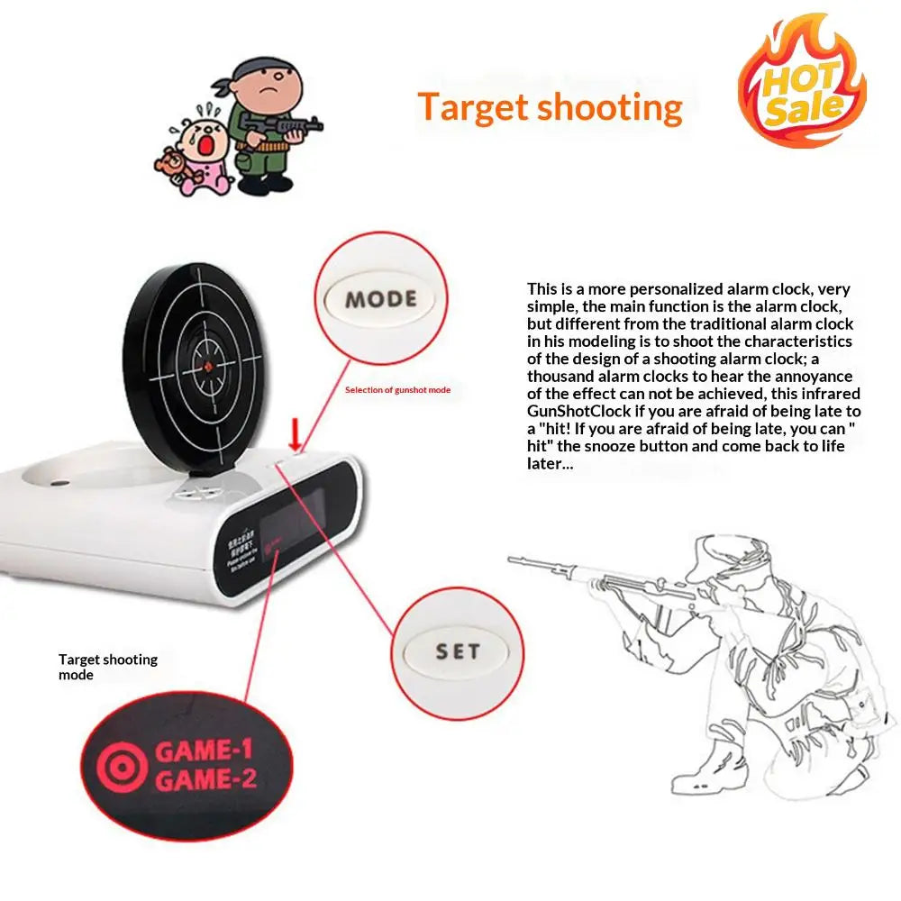 Target Shooting Alarm Clock with Gun & LED Display | Novelty