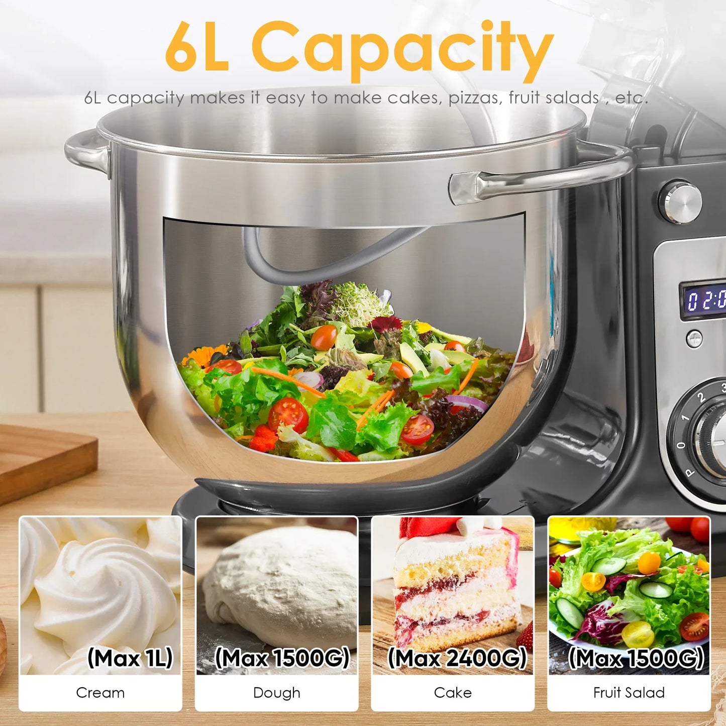 BioloMix Kitchen Food Stand Mixer, Blender, Quiet Motor, Cream Egg Whisk, Whip Dough Kneader, 6-Speed, 1200 W, 6 L, DC Peaceful Pleasures Health and Wellness