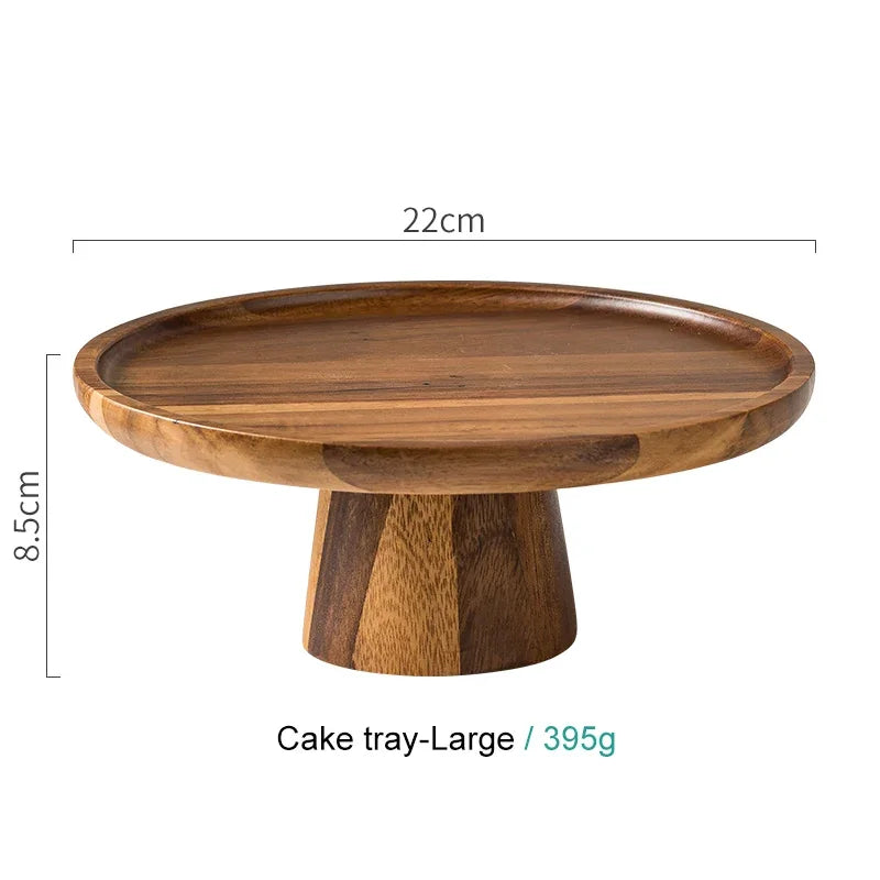 Creative High-Foot Cake Plate Acacia Wood Decoration Tea Plate Dessert Table Display Stand Afternoon Tea Fruit Snack Tray Peaceful Pleasures Health and Wellness L