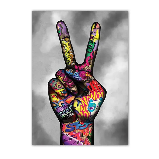 Graffiti Street Art Canvas Print | Love Kiss Hand Gestures Poster
