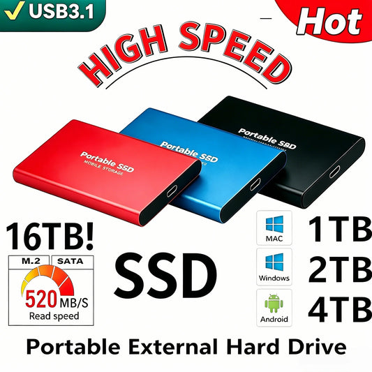Portable External SSD USB 3.1 Type-C | 1TB to 16TB Drive External SSD Drive Peaceful Pleasures Health and Wellness