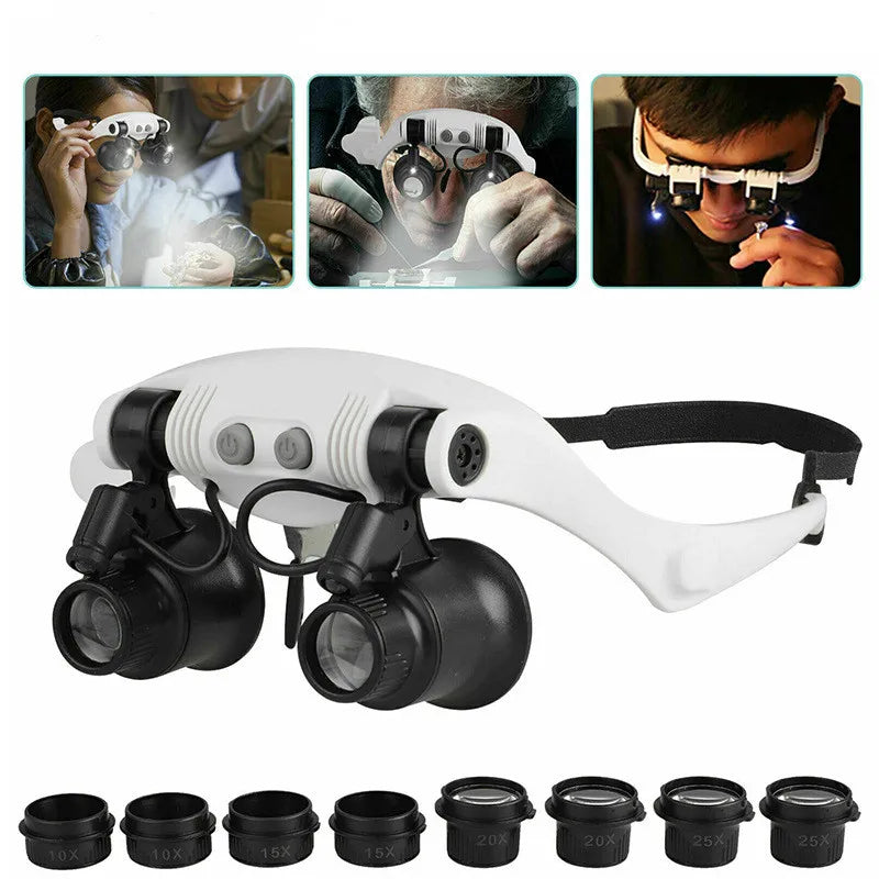 Magnifying Glasses 10X 15X 20X 25X Led Light Lamp Head Loupe Jeweler Headband Magnifier Eye Glasses Optical Glass Tool Repair Peaceful Pleasures Health and Wellness 10X 15X 20X 25X