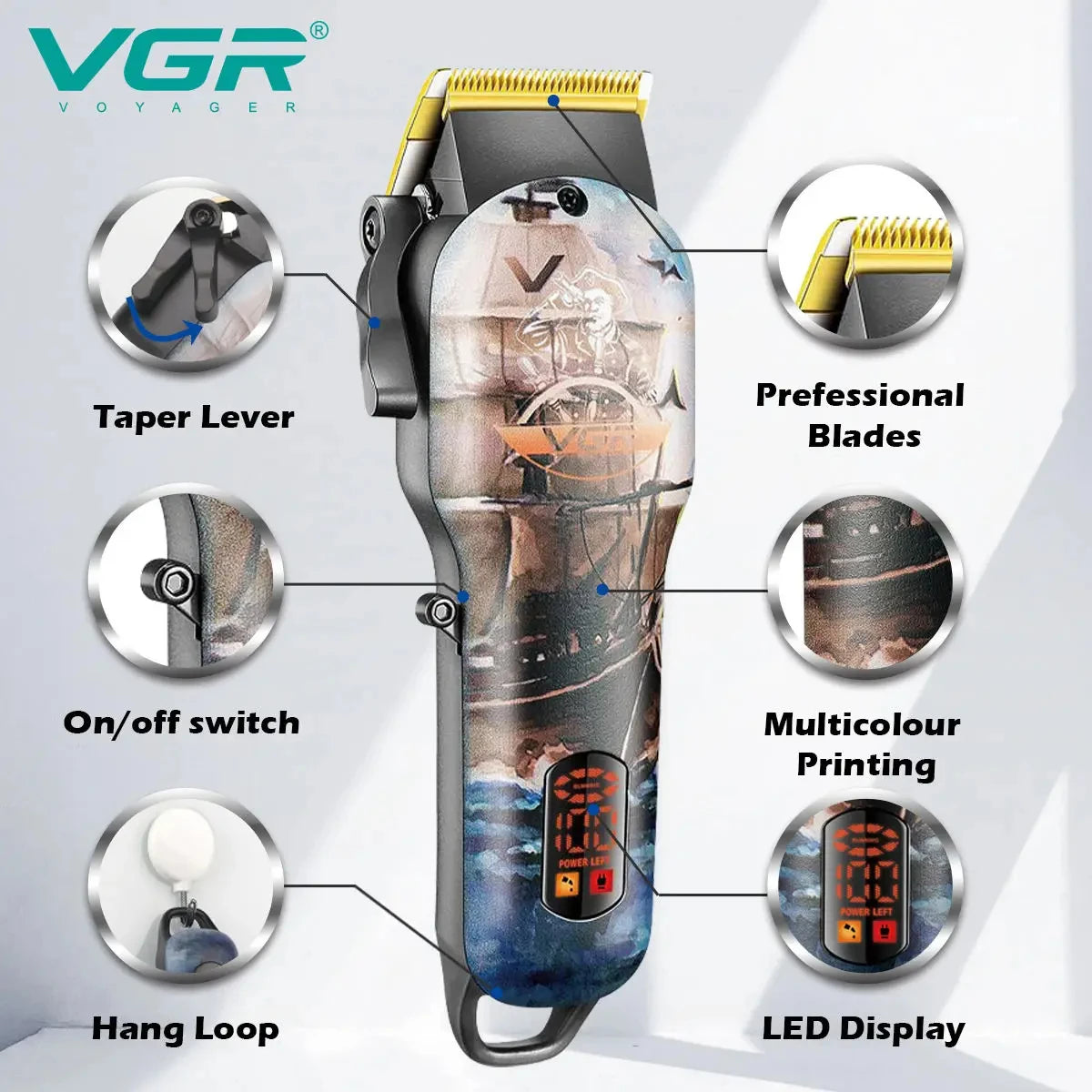 VGR 689 New Design Barber Powerful Hair Cutting Machine Professional Electric Trimmer Cordless Rechargeable Hair Clipper Peaceful Pleasures Health and Wellness