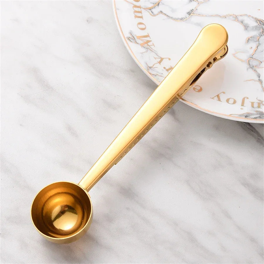 Coffe Spoon Drinkware Teas Set Stainless Steel Spoons Sealing Clamp Tableware Coffeeware Teaware Kitchen Snack Bag Bar Dining Peaceful Pleasures Health and Wellness Gold
