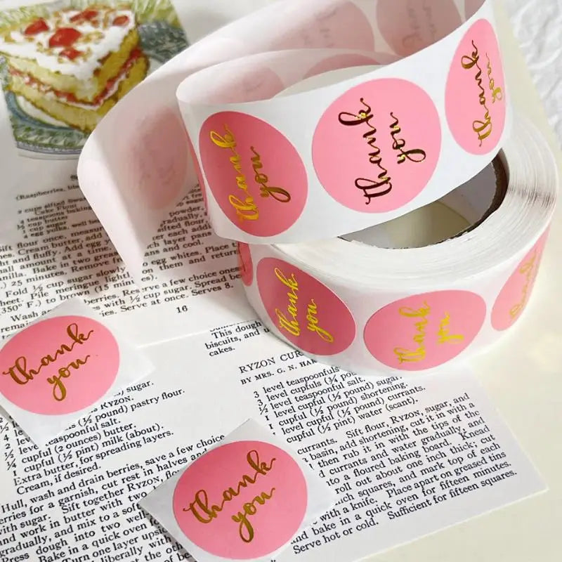 Thank You For The Stickers Stickers Pink And Black Hot Stamping Sealing Envelope Gift, Wedding Roll Up And Circular Shape Peaceful Pleasures Health and Wellness Pink 25mm 500 stickers