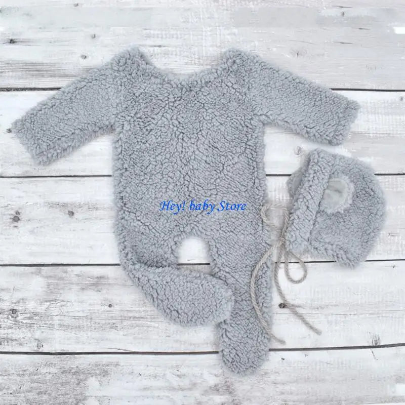 Baby Bear Photography Costume – Plush Romper & Bear Ear Hat
