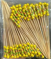 Party Banquet Celebration Festival Fruit Fork Disposable Bamboo Dessert Cake Fork Pastry Decoration Bamboo Sticks Cocktail Fork Peaceful Pleasures Health and Wellness Yellow 100pcs