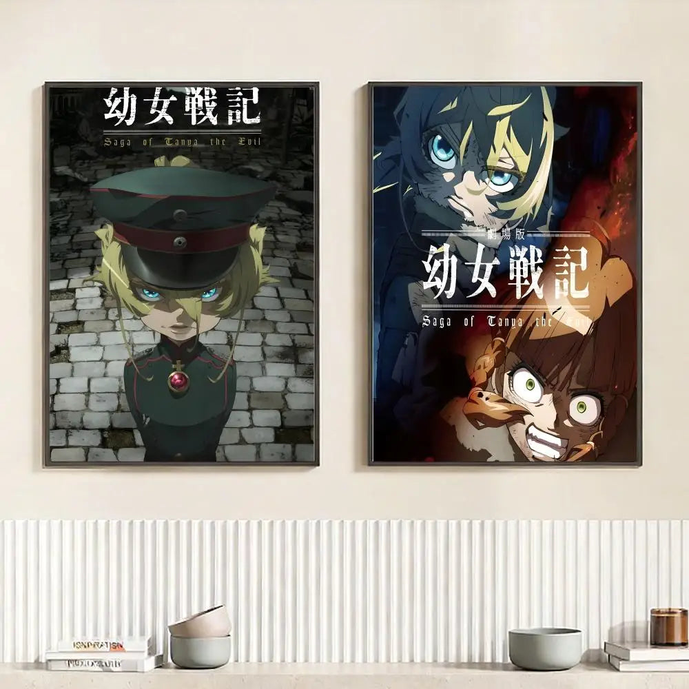 Anime S-Saga of Tanya the Evil Poster HD Self Adhesive Waterproof Wall Art Ideal for Home Office Dorm Bedroom Great Gift Peaceful Pleasures Health and Wellness