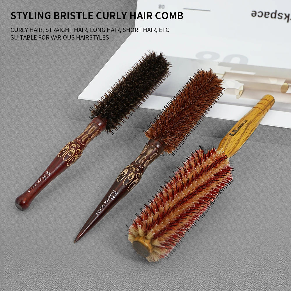 Wooden Round Hair Brush – Anti-Static Boar Bristle Styling Tool