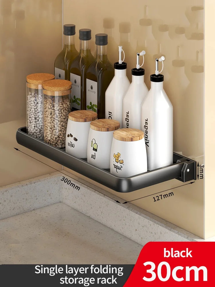 Wall-Mounted Folding Kitchen Seasoning Rack | Aluminum Organizer