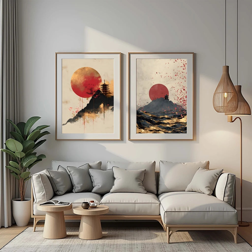 Abstract Wall Art Japanese Landscape Canvas Painting Modern Style Poster Prints Living Room Wall Decor Peaceful Pleasures Health and Wellness