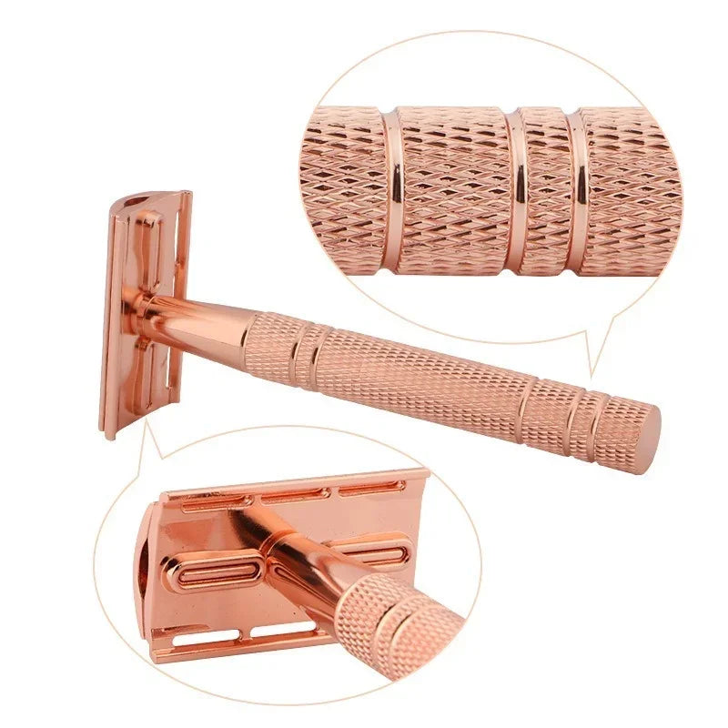 Rose Gold Double Edge Safety Razor + 10 Blades – Men & Women