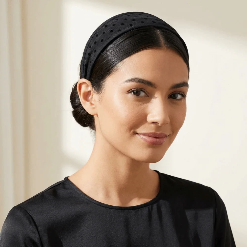 Polka Dot Mesh Wide Headband – Soft Non-Slip Hair Hoop Women Wide Hair Headband Peaceful Pleasures Health and Wellness