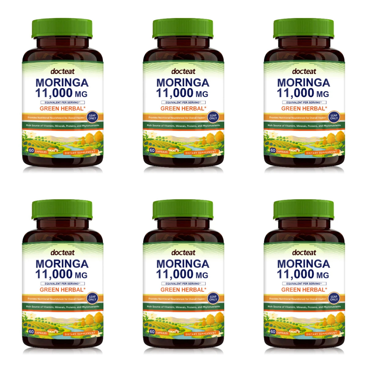 Moringa 11000mg Leaf Capsules | Green Herbal Daily Support 60ct