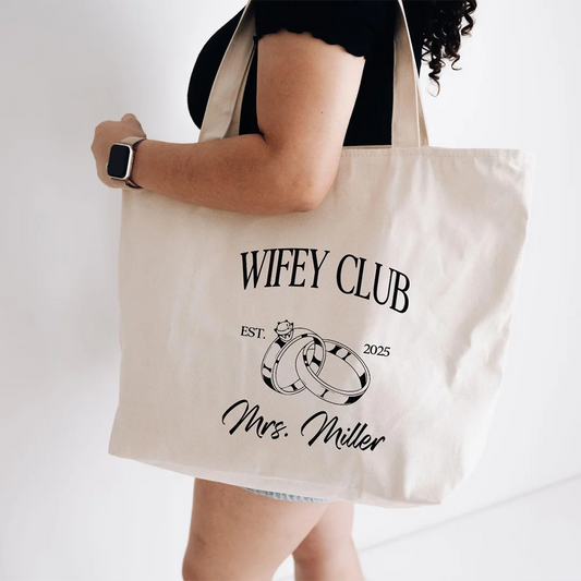 Wifey Club Mrs Tote Bag | Bridal Shower Newlywed Gift Bridal Tote Bag Peaceful Pleasures Health and Wellness red color 1PCS 45x34x10CM