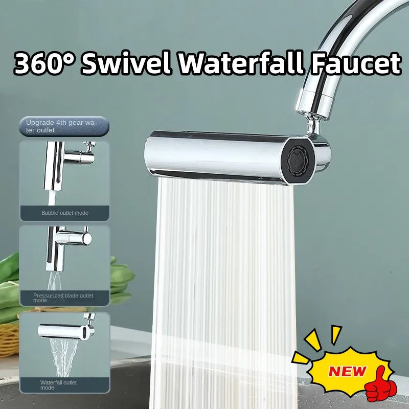 720° Waterfall Faucet Adapter – 4 Modes, Splash-Proof & Water-Saving