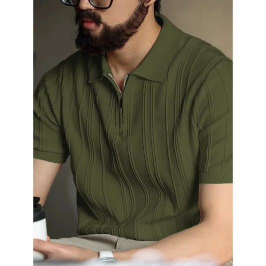 Men's Ice Silk Zipper Polo Shirt | Slim Fit Short Sleeve Men's Polo Shirt Peaceful Pleasures Health and Wellness green XXXL