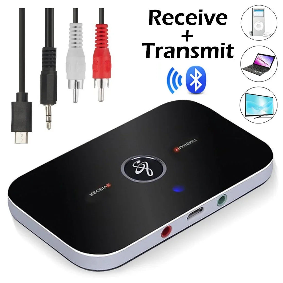 2-in-1 Bluetooth 5.0 Transmitter Receiver Wireless Audio Adapter 3.5mm AUX RCA Jack for Car TV PC Headphone Speaker Peaceful Pleasures Health and Wellness