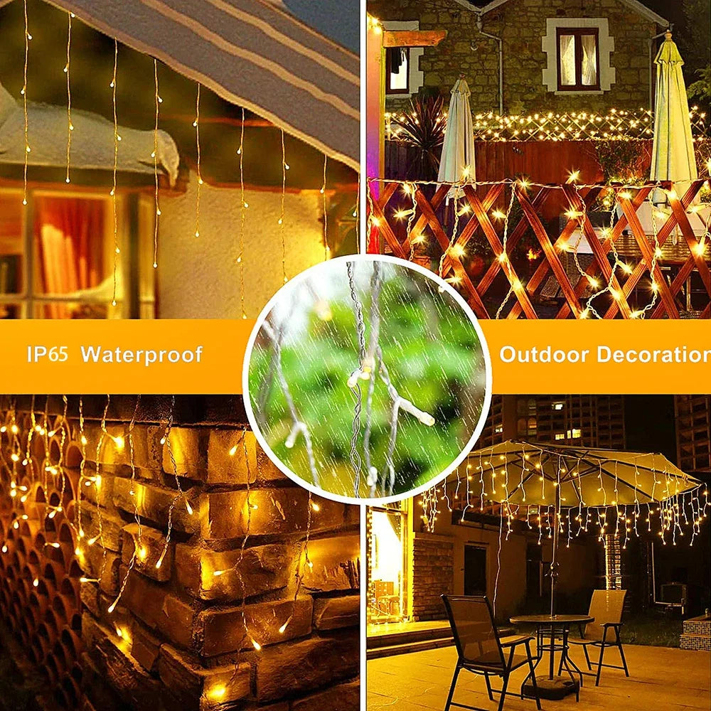 3.5M Solar Icicle String Lights 96 LED Outdoor Waterproof