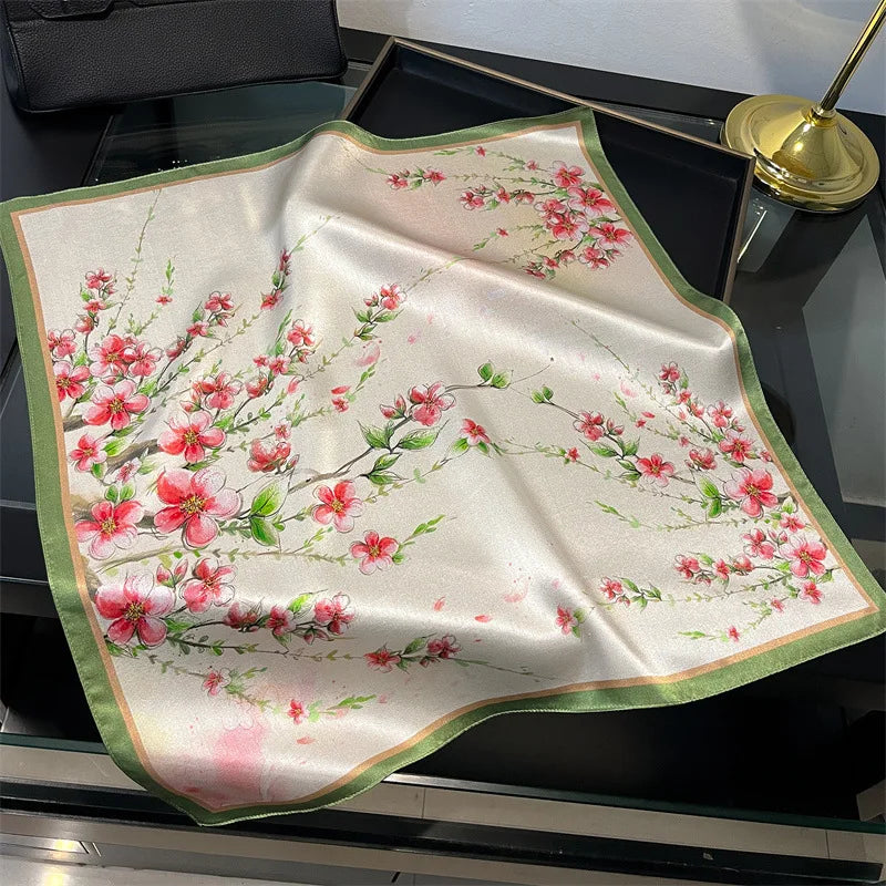 100% Mulberry Silk Lotus Floral Scarf – Women's Versatile Accessory