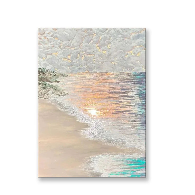 Abstract Hanging Painting of the Sea and Beach, Handmade Oil Painting, Living Home Decoration, Bedroom, Dining Room, Corridor Peaceful Pleasures Health and Wellness