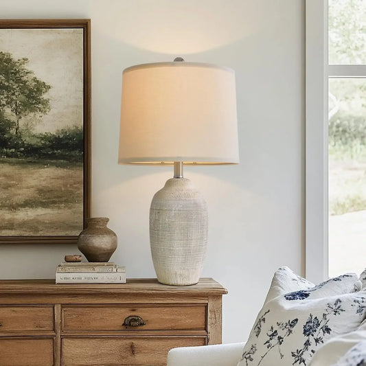 24 Inch Vintage Ceramic Table Lamp with 5FT Cord - Farmhouse Rustic Bedside Nightstand Lamp for Living Room and Bedroom Peaceful Pleasures Health and Wellness United States